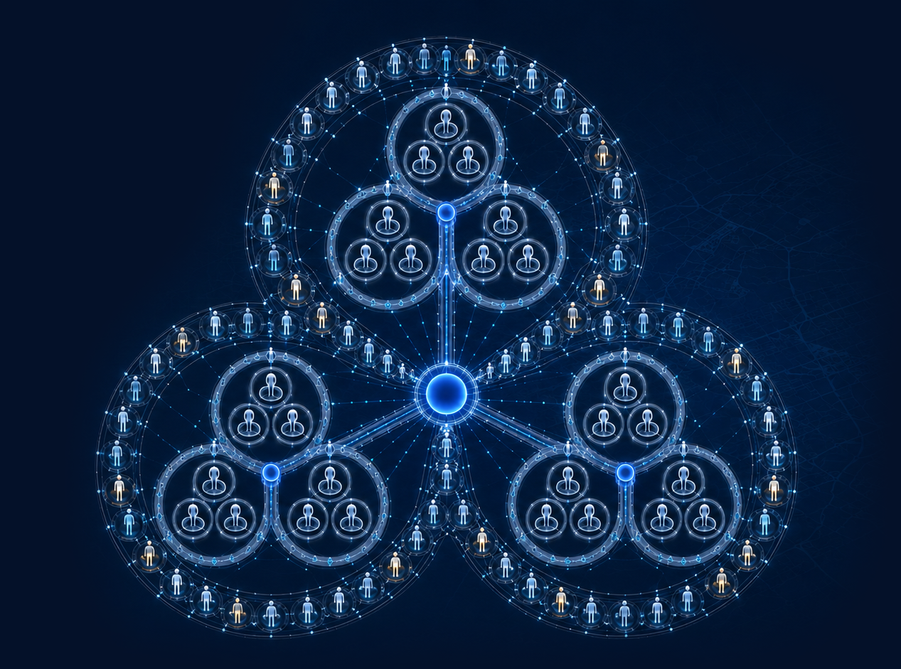 Individual Hologrons forming a multiscale Hologratic mesh in the shape of the Hologracy symbol